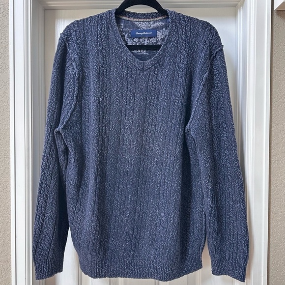 Tommy Bahama Cable Knit Pullover Cotton Sweater Blue Size Large - Picture 1 of 8